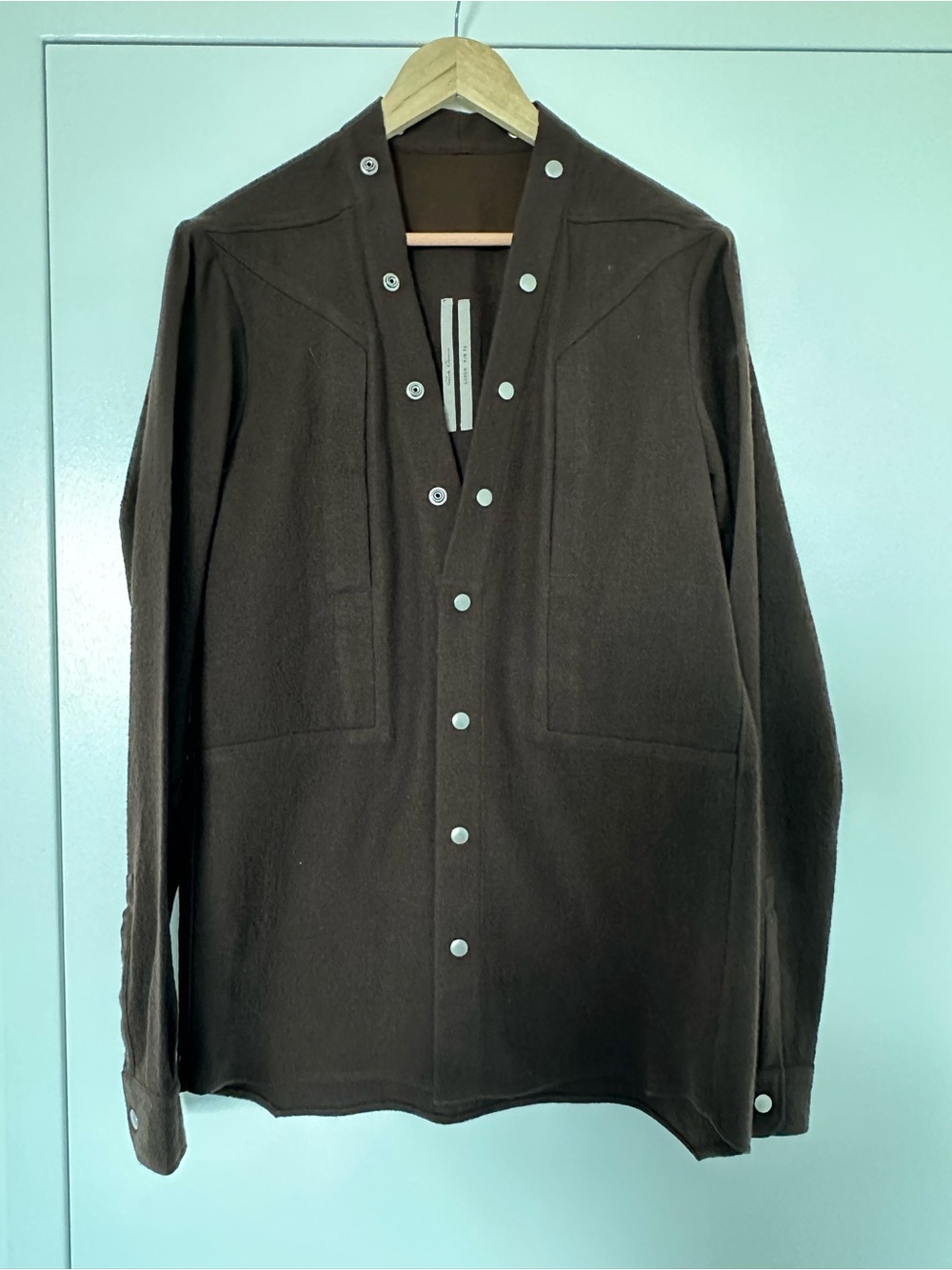 Rick Owens Dark Brown Snap-Front Lightweight Shirt Jacket